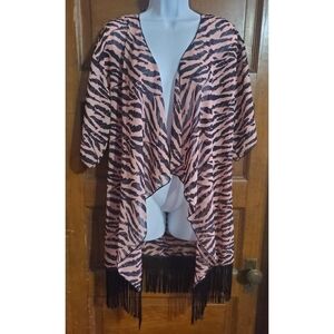 LuLaRoe Pink Zebra Monroe Fringe Kimono